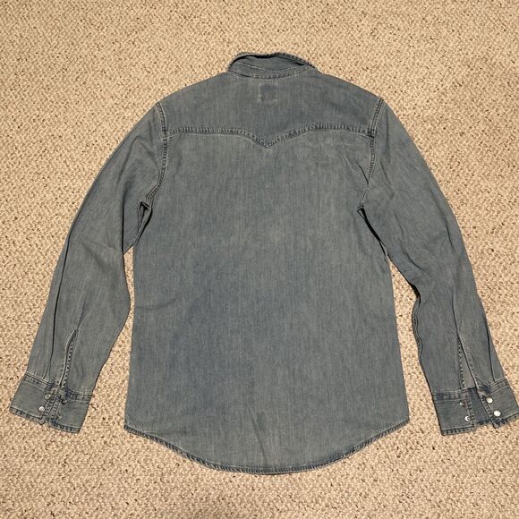 Levi's Mens Barstow Western Denim Pearl Snap Shirt Blue Stone Wash New Sz Small - Picture 3 of 8